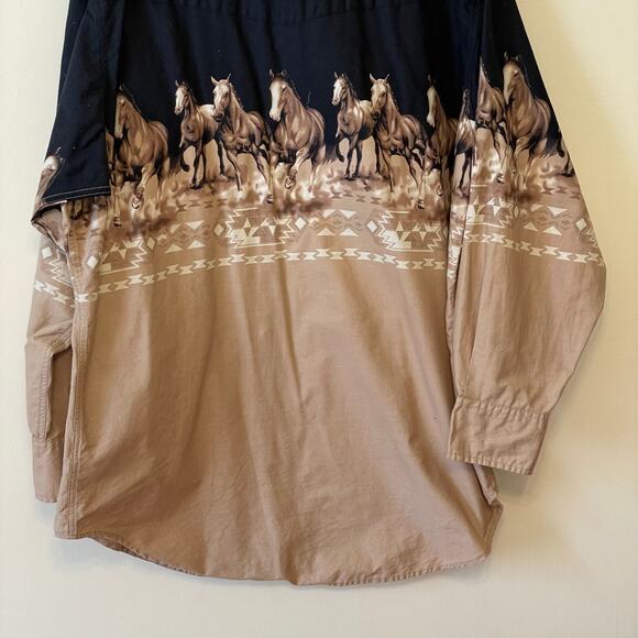 Cumberland Outfitters XXL black tan long sleeve button down top horse western - Picture 7 of 7